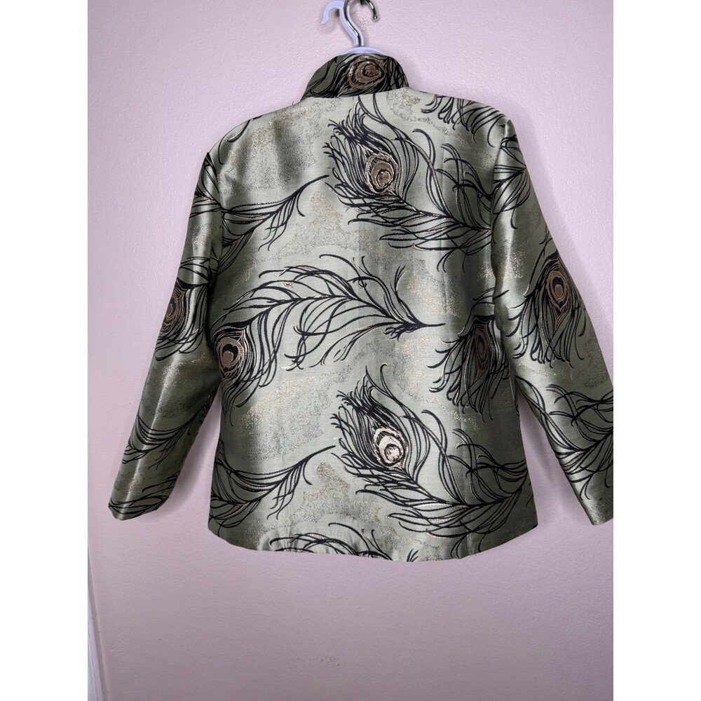 Grace Chuang New York Feather Print Open Jacket Sz S Multicolor Reversible Green - Picture 10 of 16